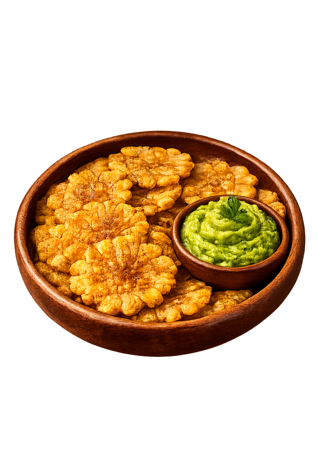 Patacones servidos con salsa